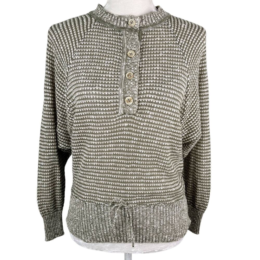 Jaeger Vintage Sweater 34 Inch Army Green Cream Tie Waist Cozy